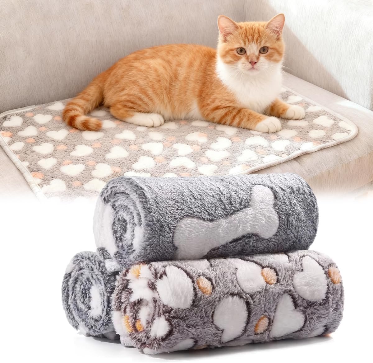 Hondendekens Set - Zachte Dekens - Huisdier Comfort - Coral Fleece Materiaal - 40 x 60 cm - Grijs