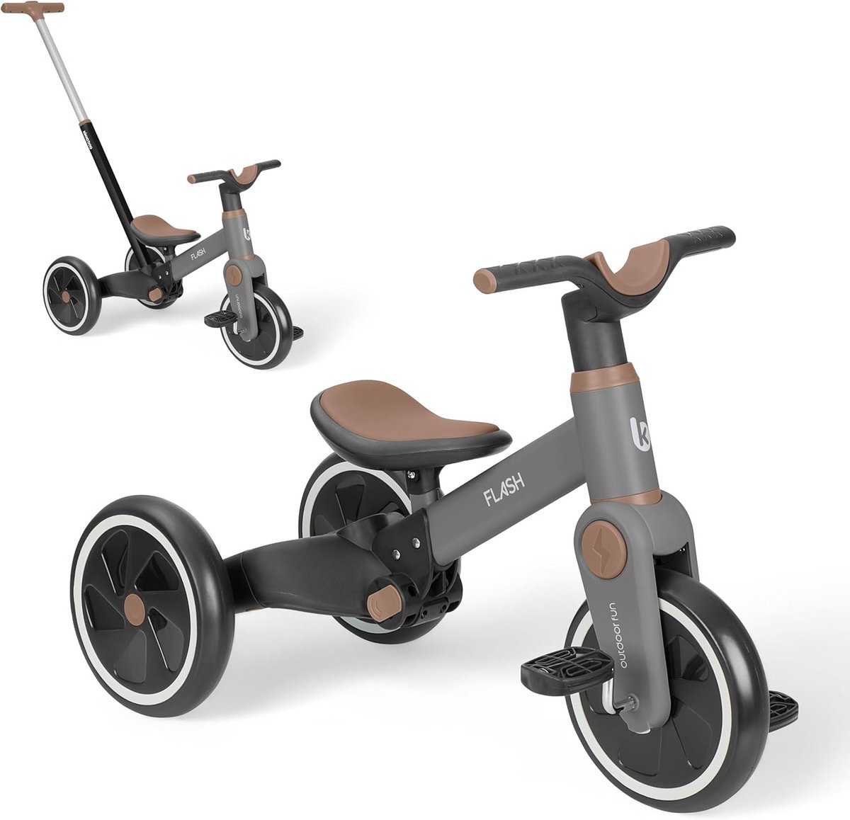 Driewieler 5-in-1 - Loopfiets Kinderfiets - Leren Fietsen Buiten - Groeit Mee Met Kind - 70x34x61cm - Grijs