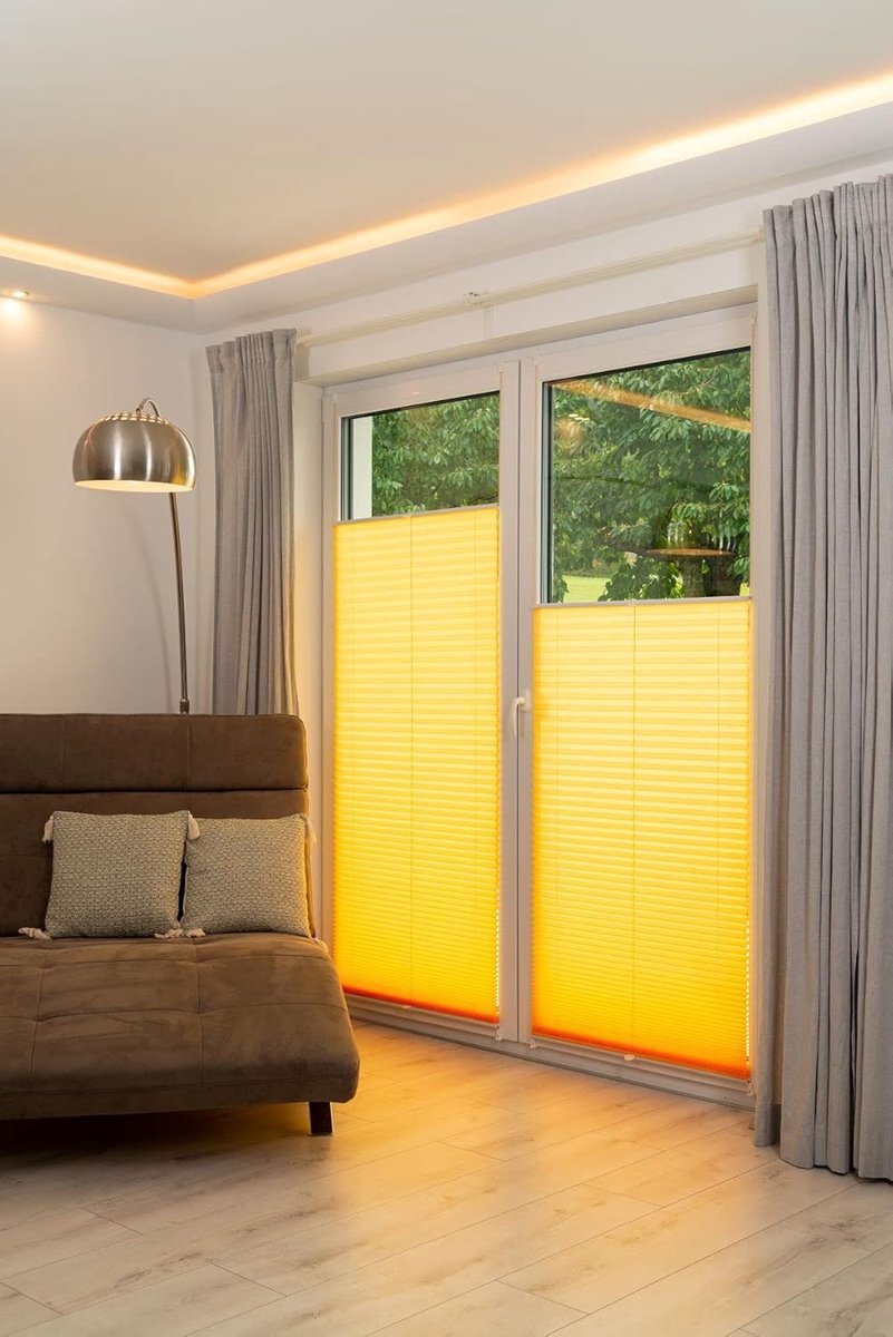 Plisségordijn Zelfklevend 55x130 cm Geel - Lichtdoorlatend en Veilig Klemsysteem