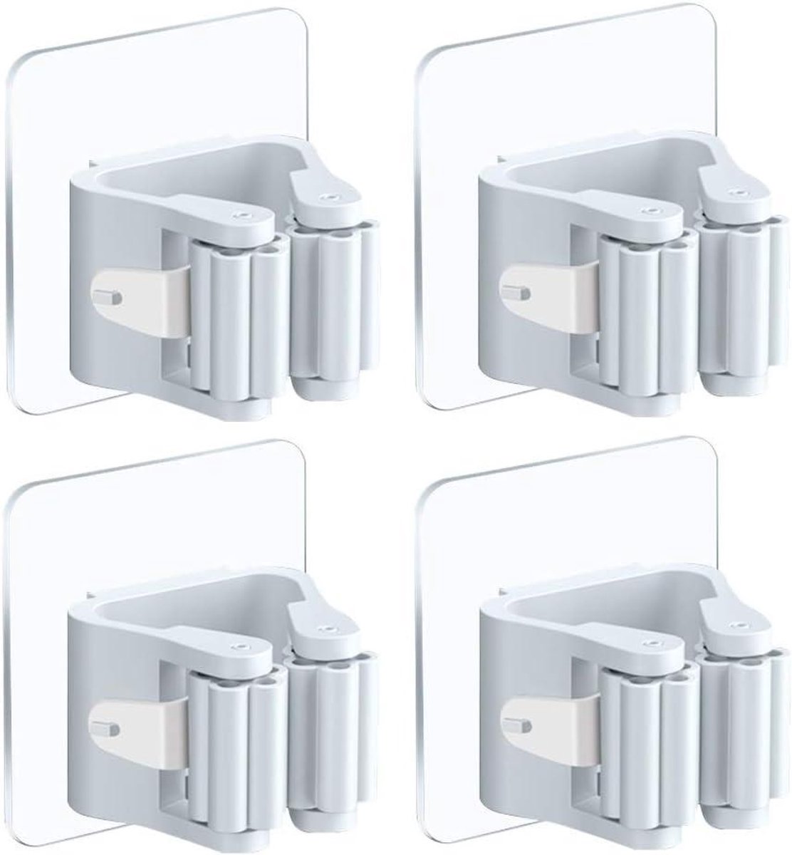 Bezemhouder – Zelfklevend wandmodel – Set van 4 – Voor keuken, badkamer en garage