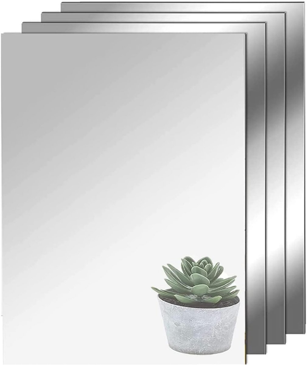 SNJY® Plakspiegel - Spiegelfolie - Passpiegel - Spiegel - Zelfklevend - 4 Stuks - 29 x 21 cm - Zilver