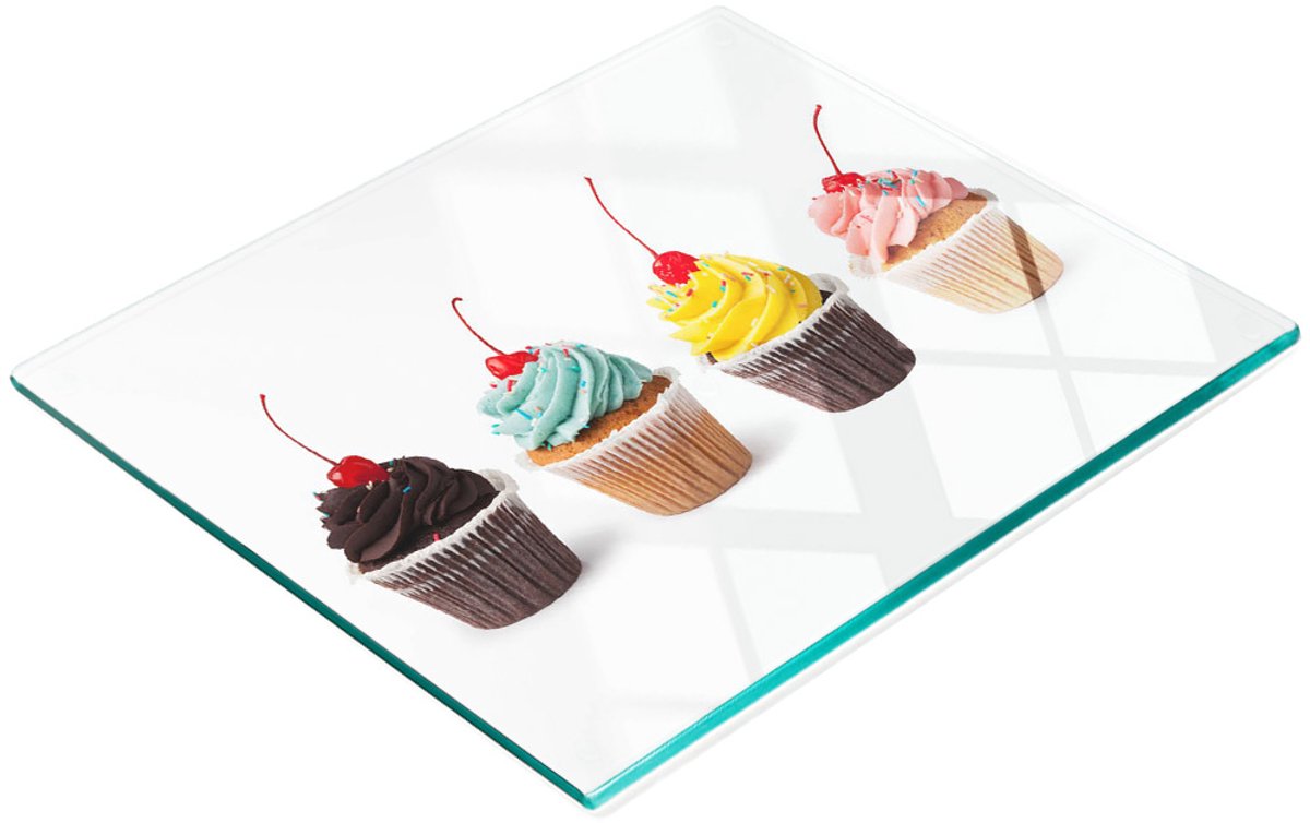Keuken serveerplank van gehard glas met muffin-afbeelding, 60x52 cm