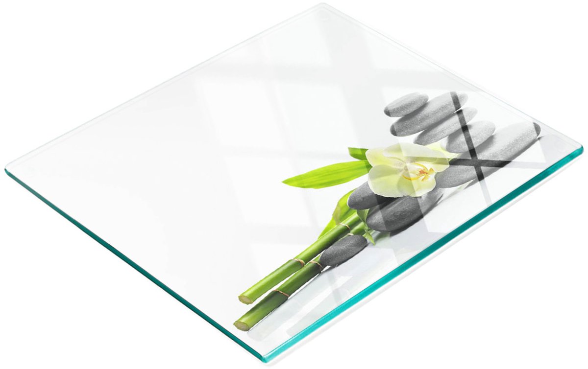 Glazen snijplank met decoratieve orchideeënprint, 60x52 cm