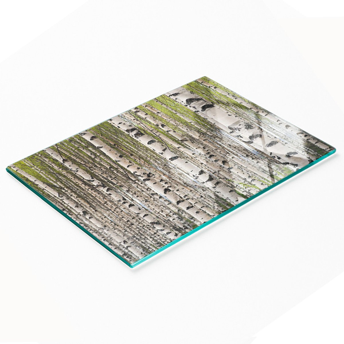 Decoratieve serveerplank van glas met berkenbosmotief, 80x52 cm