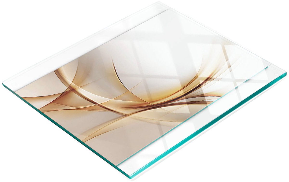 Stijlvol en duurzaam glazen bord met abstracte golfprint, 60x52 cm