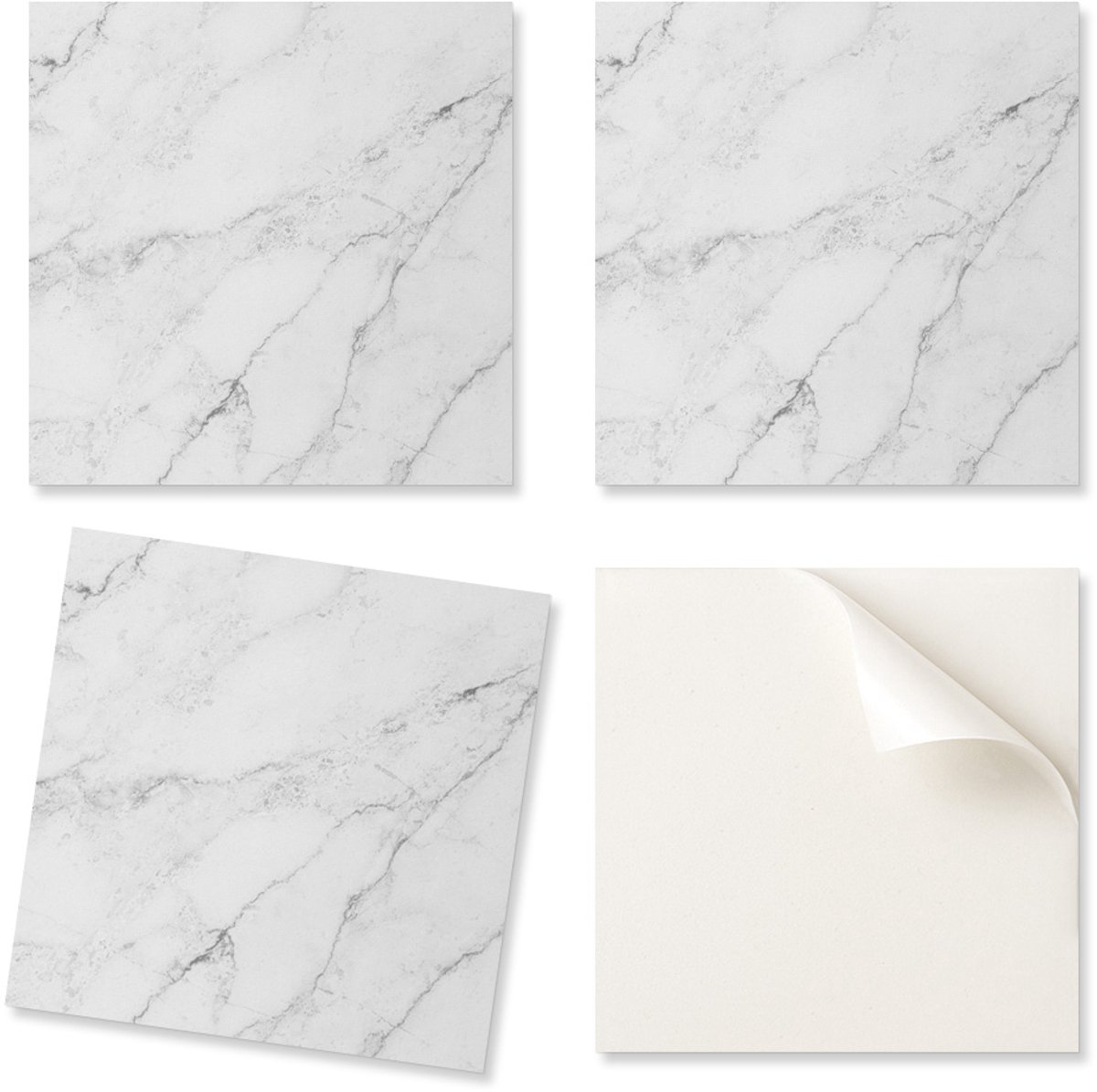 Zelfklevende vinyltegels met print, wit, elegant marmer, 20x20x20 cm