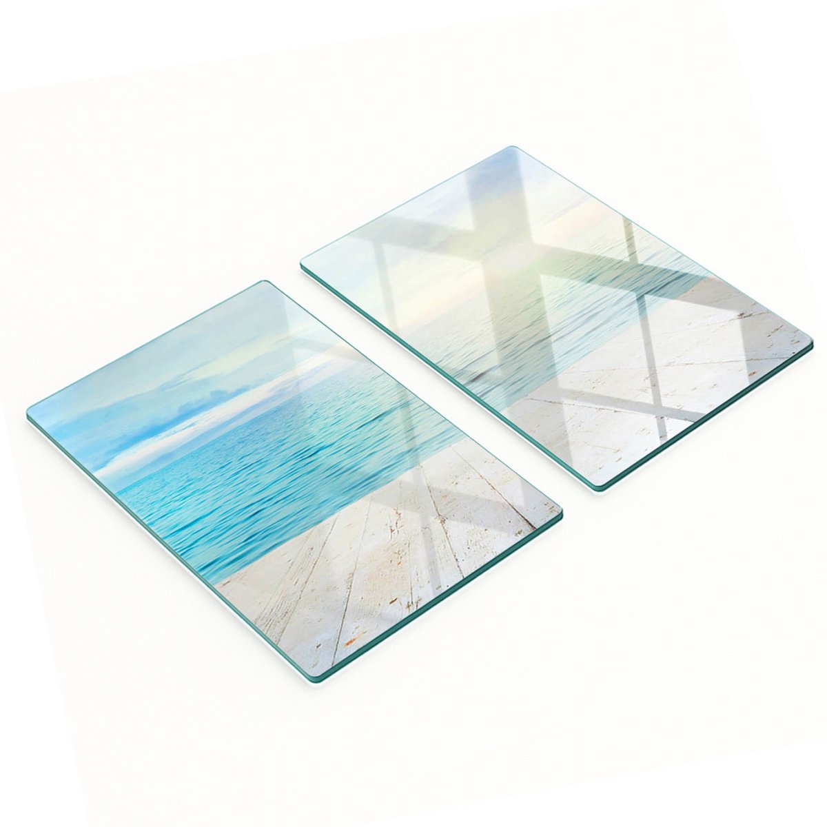 Set van snijplanken van gehard glas met zeemotief, 2x40x52 cm