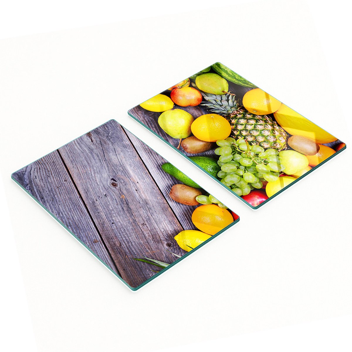 Glazen snijplanken met afbeelding van fruit op hout, 2x40x52 cm