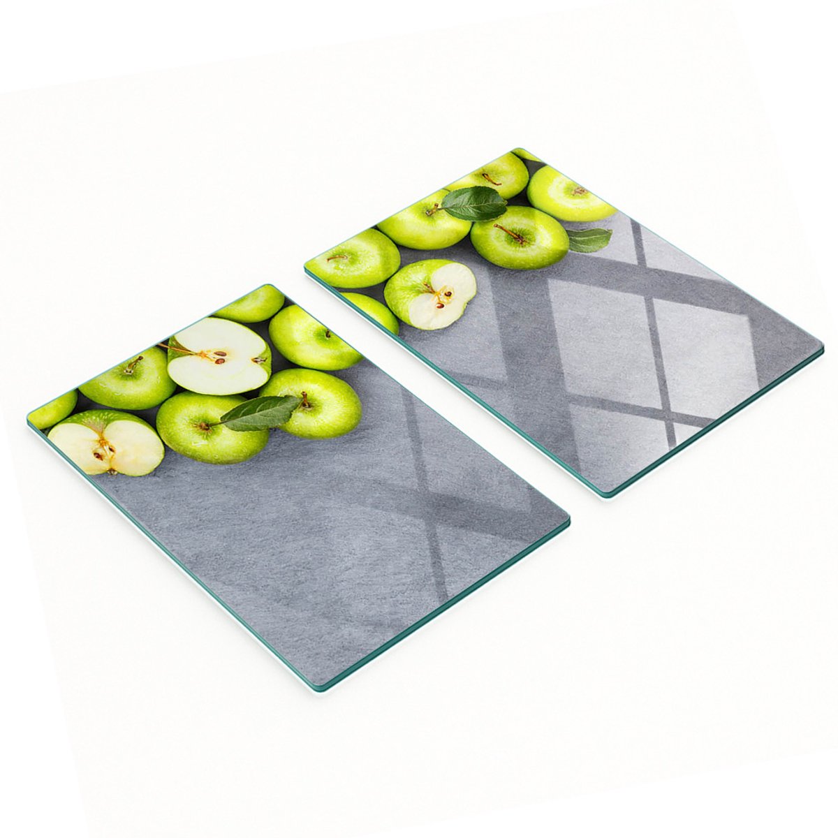 Decoratieve glazen snij- en serveerplanken met groene appels, 2x40x52 cm