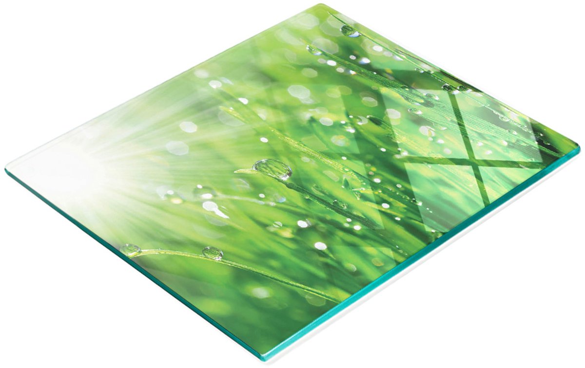 Duurzame en stijlvolle glazen snijplank met gras- en dauwpatroon, 60x52 cm