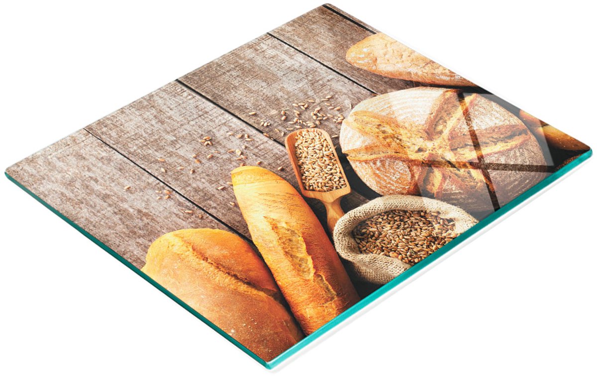 Decoratieve snijplank van gehard glas voor brood, houtnerf, 60x52 cm