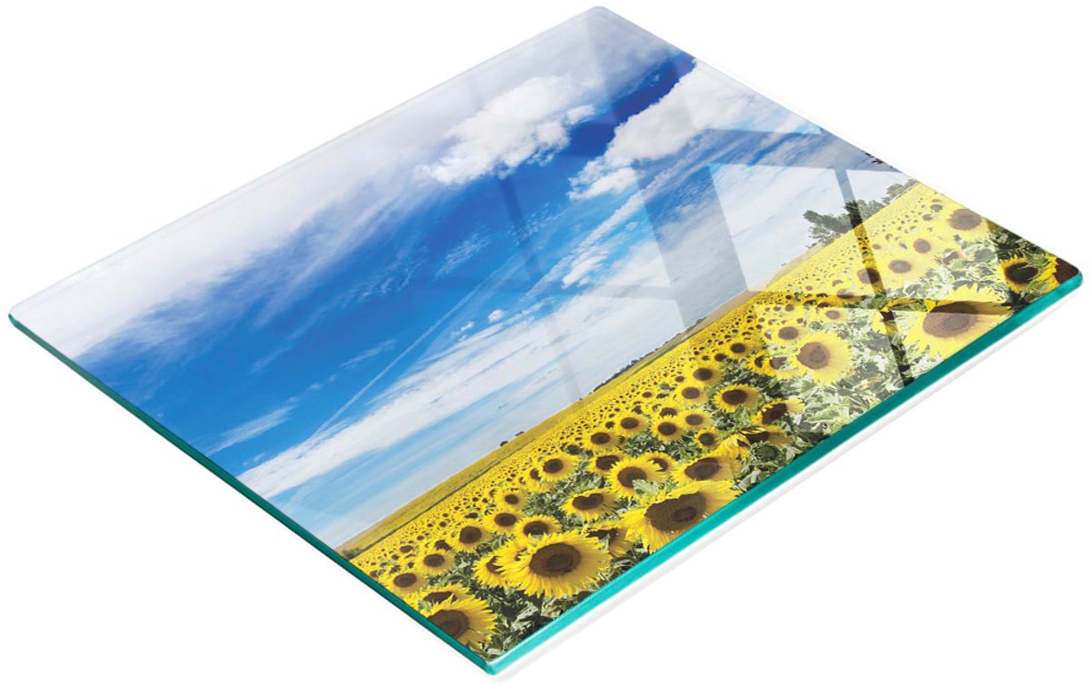 Glazen snijplank met zonnebloemmotief, 60x52 cm