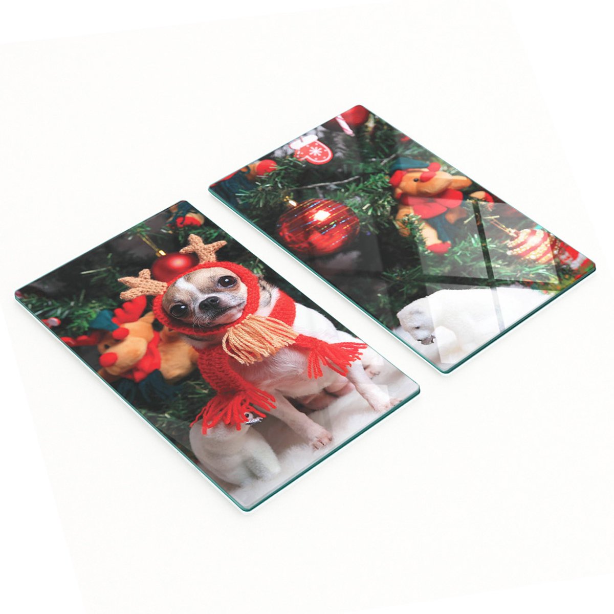 Decoratieve glazen snijplanken voor in de keuken met kerstboomafbeeldingen, 2x30x52 cm