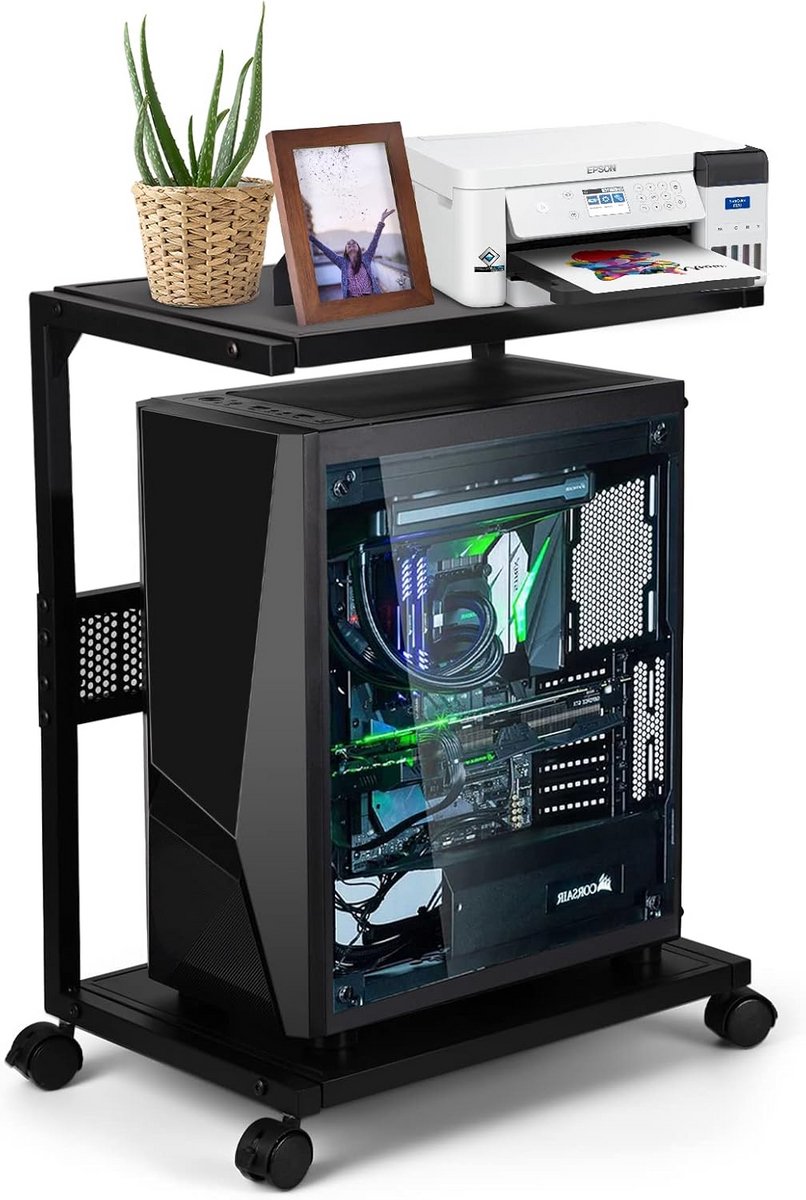 Verrijdbare PC Standaard met Dubbele Laag en Remmen