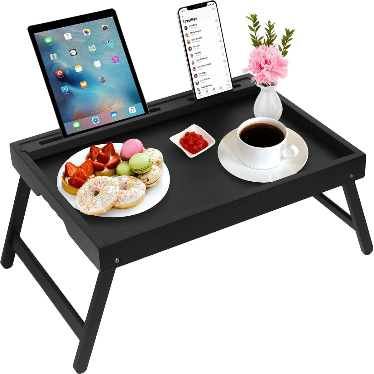 Beddienblad met Opvouwbare Poten voor Ontbijt, Laptop & TV Zwart (Groot)