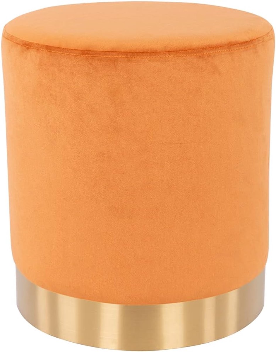 Ronde Fluweel Kruk met Metalen Voet - Modern Design Voetenbankje Terracotta