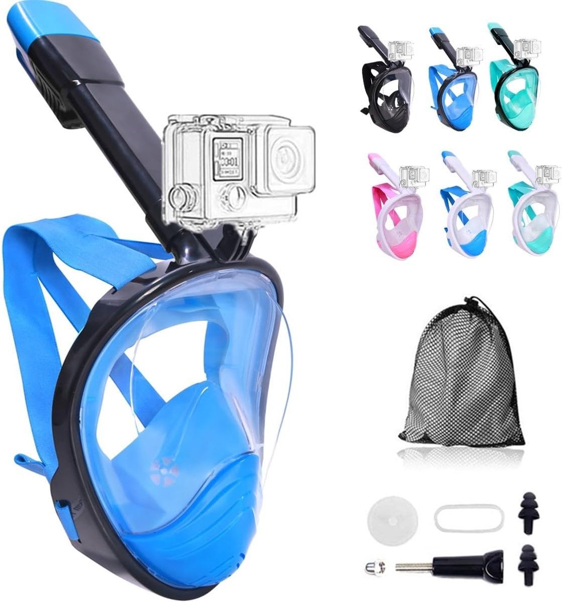 Opvouwbaar Full Face Duikmasker met 180° Zicht en Camera Mount - Snorkelmasker voor Volwassenen en Kinderen