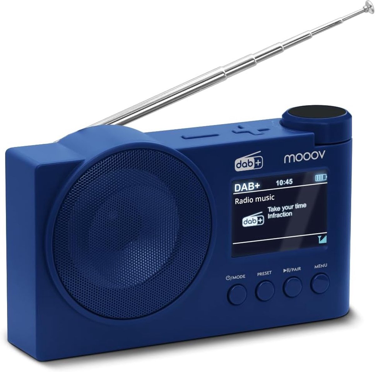 DAB+ Radio - Digitale Radio - Muziek Luisteren - Oplaadbare Batterij - 18 x 6 x 11 cm - Blauw