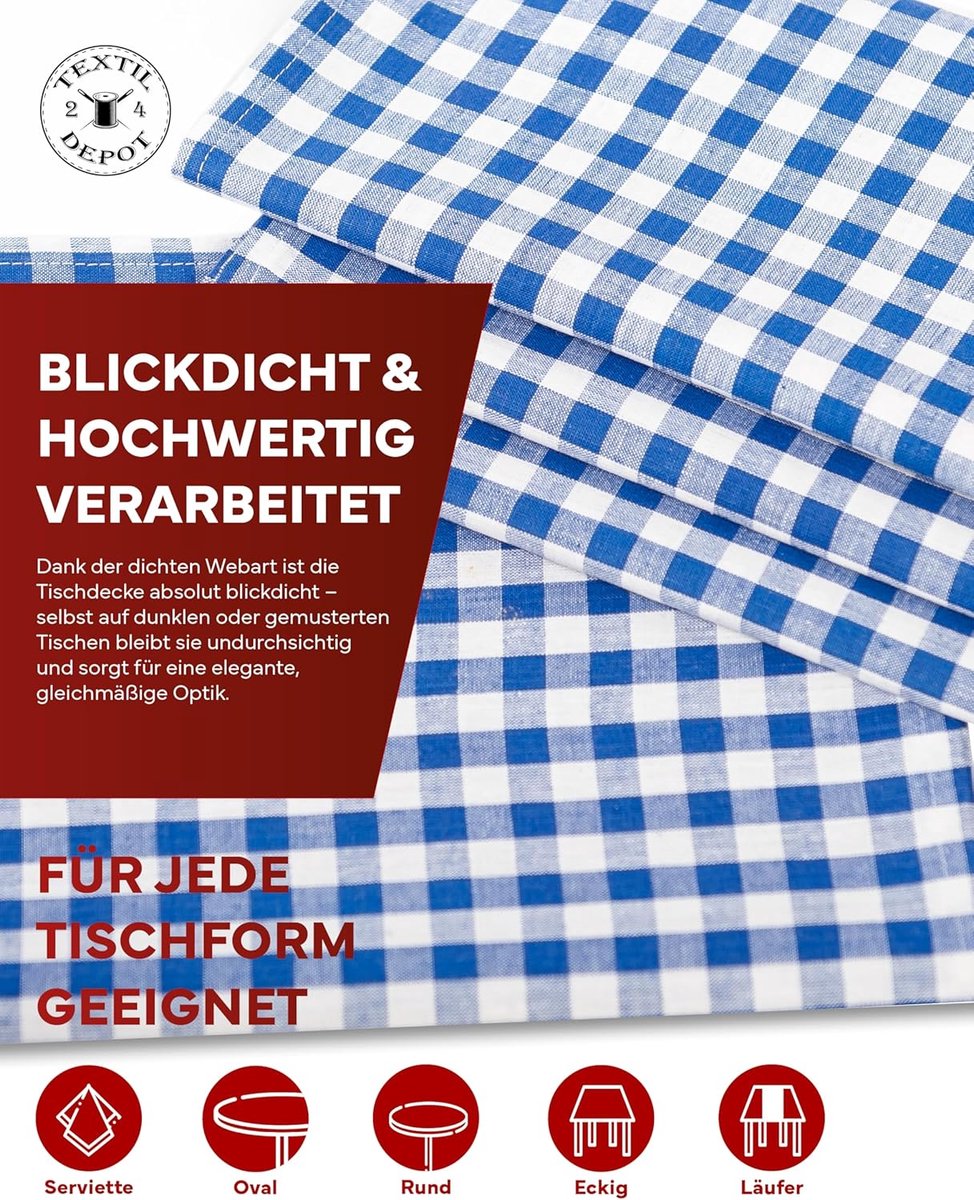 Set van 6 Blauw-Witte Geruite Tafelkleden in Landelijke Stijl 100% Katoen 60x60 cm