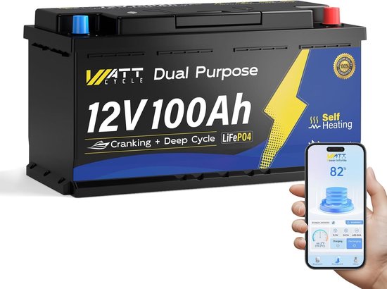 12V 100Ah LiFePO4 Accu voor Boot en Caravan met Zelfverwarming en Bluetooth