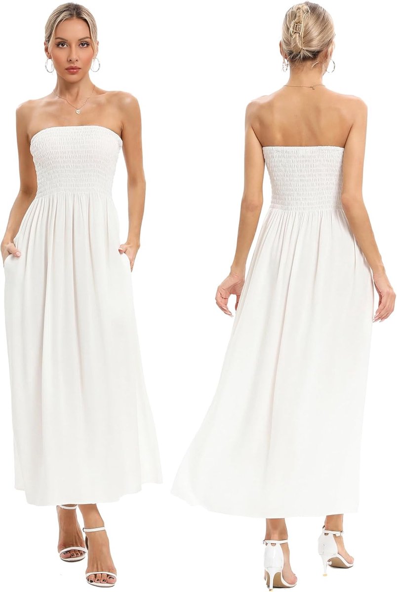 Strapless Maxi Jurk - Zomerjurk Boho - Strandfeest Casual - Met Praktische Zakken - Losse Pasvorm