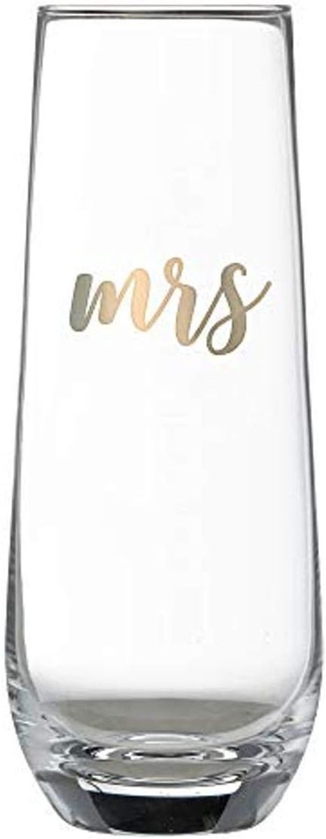 Stemloos Champagneglas met 'Mrs' Opdruk - Geschikt voor Bruiloft en Jubileum