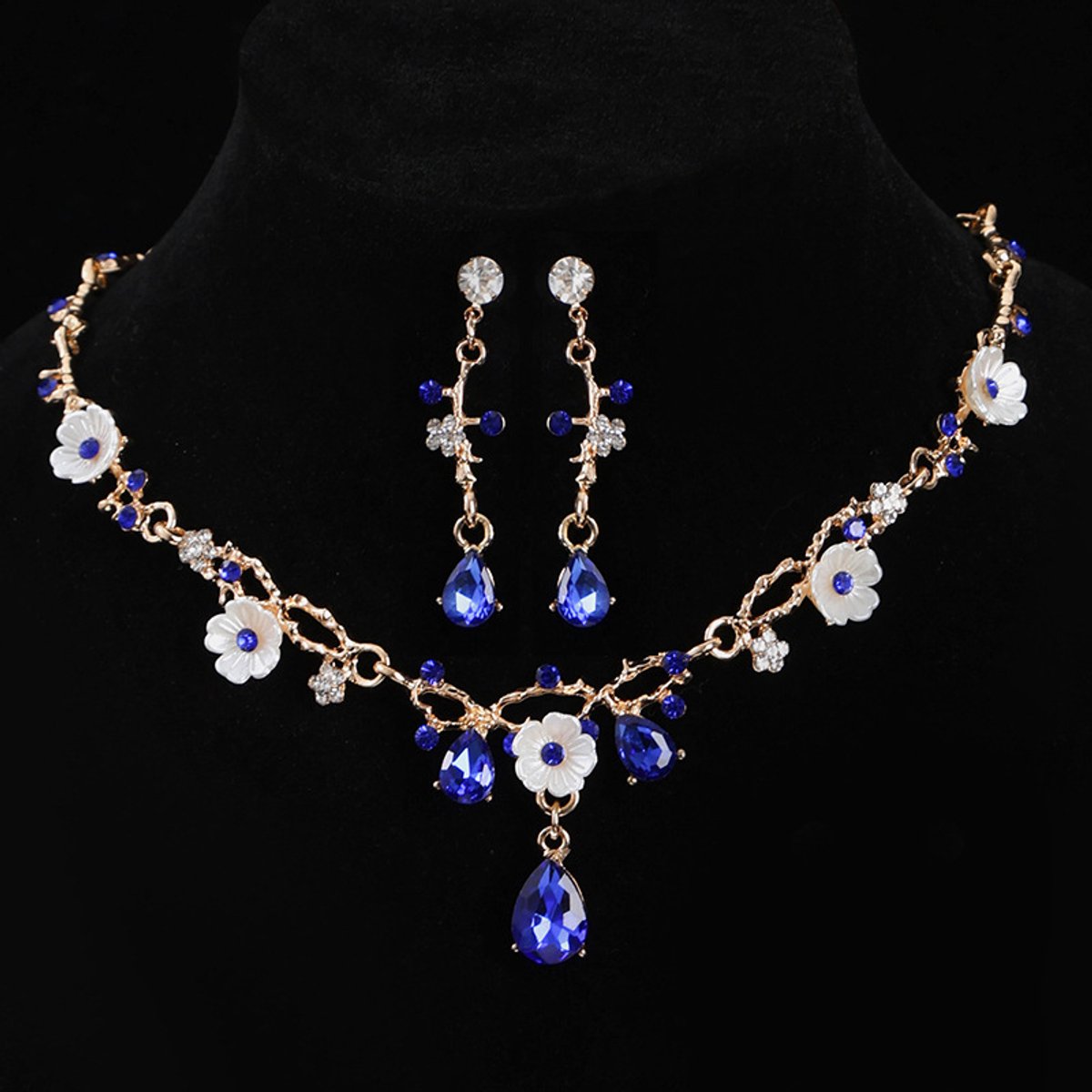 Sieradenset/Sieradenset van legering in de vorm van een bloem / ketting en oorbellen set Goud en Blauw