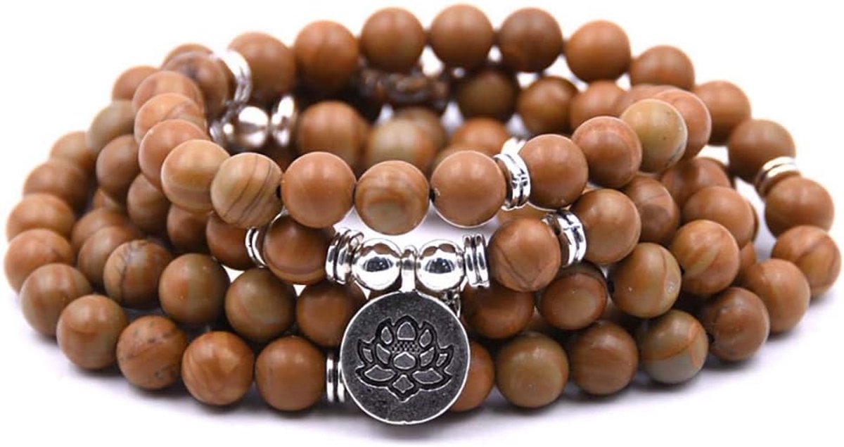 Mala Armband 108 Natuurlijke Kralen met Lotus Bedel voor Mindfulness en Yoga