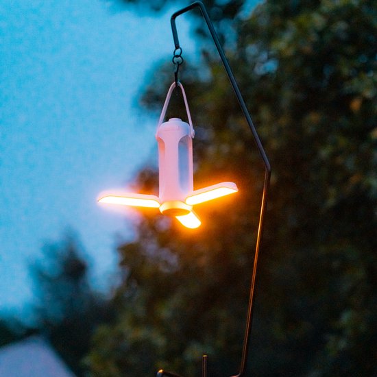 Witte opvouwbare, oplaadbare LED-lantaarn, warm wit licht voor tenten, draagbare hanglamp voor avontuurlijke buitenactiviteiten en kamperen. — afbeelding 4