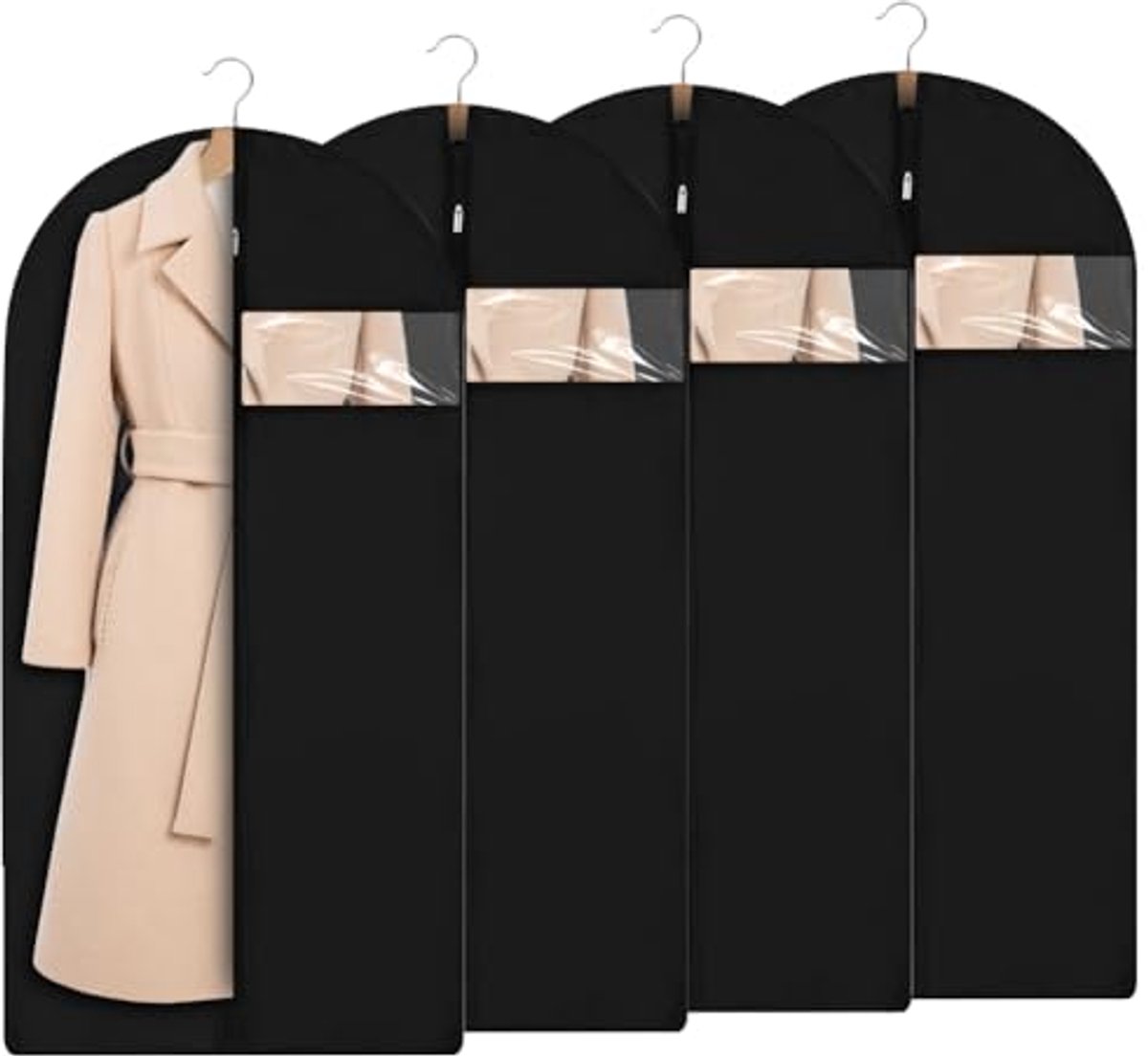 Ultiluxe® Kledinghoezen - 4 Stuks - Kleding Beschermhoes - Kleerhanger Hoes - 120 x 60 cm - Met Rits - Stofdicht - Zwart