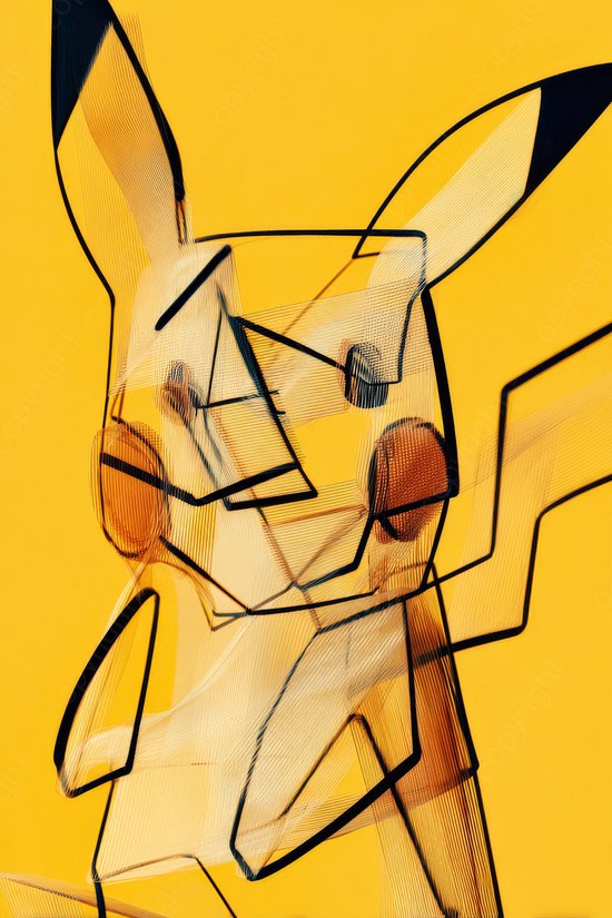 K&C Art (Aluminium schilderij) 60x90cm | Pikachu abstract - Pokémon - geel - zwart - bruin - modern - kunst | Woonkamer - slaapkamer - hal - kantoor | Foto schilderij print op dibond - wanddecoratie - muurdecoratie - wall art