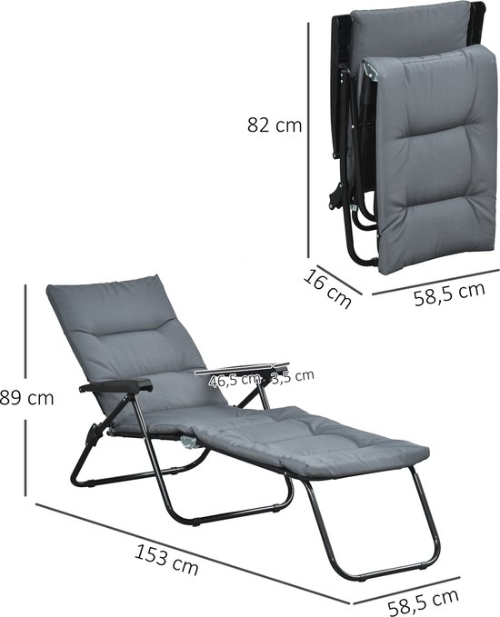 Outsunny Ligstoel - Staal - 153x58x89cm - Grijs van Outsunny — afbeelding 2