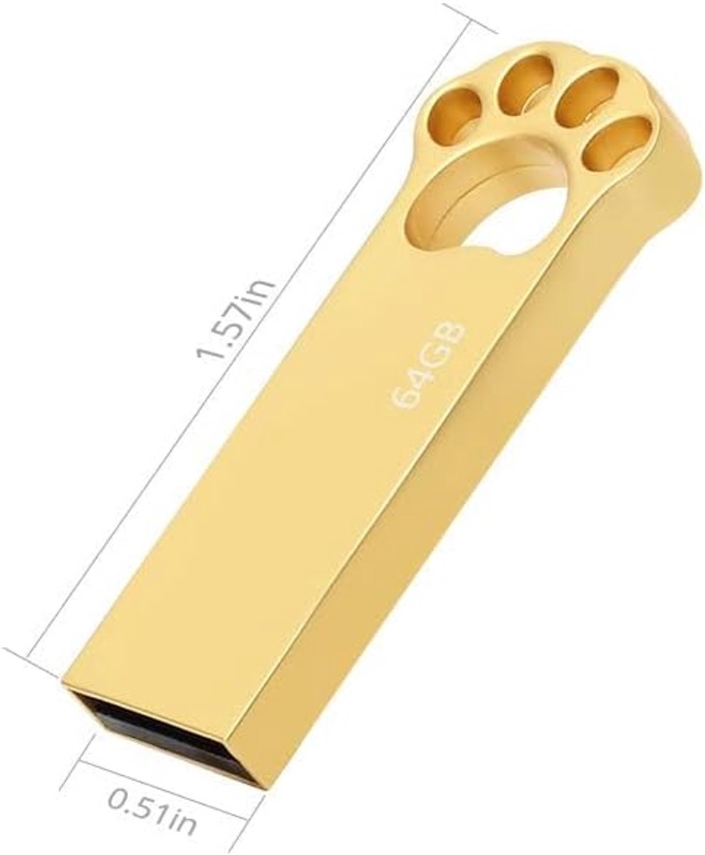 USB-stick 64 GB met Cartoon Kattenpootje, USB 2.0 Opslag voor PC en Laptop