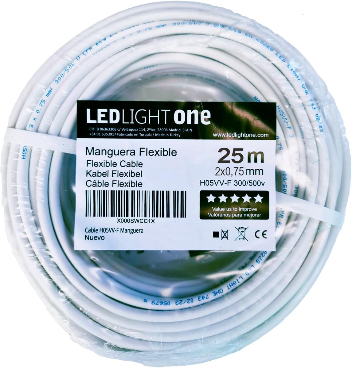 H05VV-F Installatiekabel Slang Wit 3x0,75mm² - 25 Meter voor Vaste en Mobiele Toepassingen