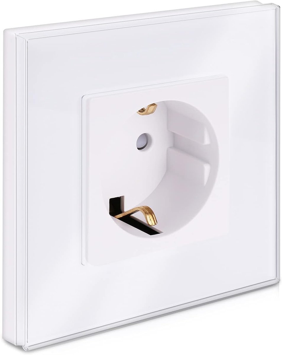 Glazen wandcontactdoos met aansluitmateriaal - Stijlvolle stopcontact cover - Enkelvoudige stopcontacten - Wit