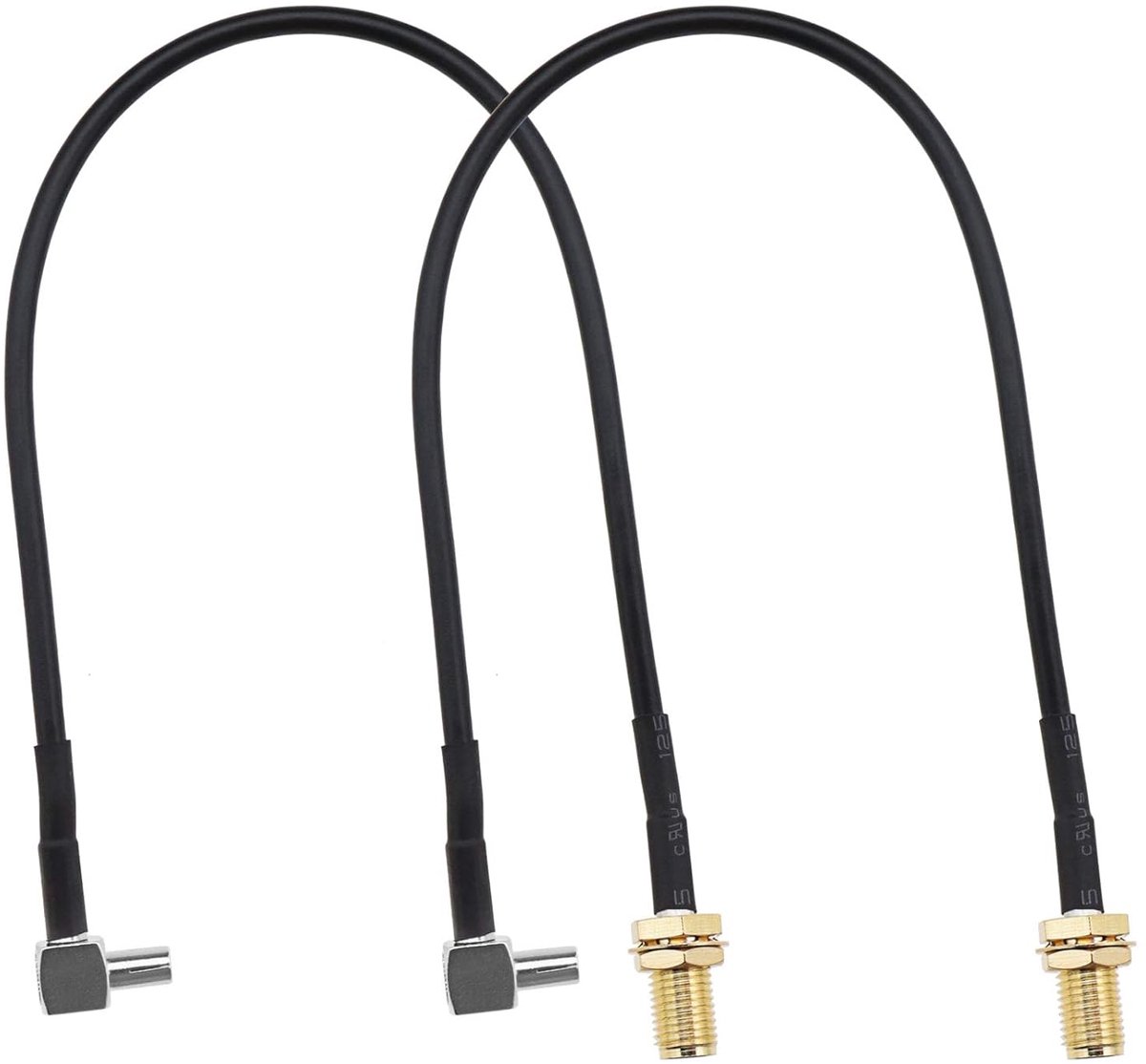 Antenne Adapter Kabels - Verlengkabel Coaxiaal - Signaal Versterken - Rechte Hoek Connectoren - 20 cm Lengte - Zwart Goud Zilver