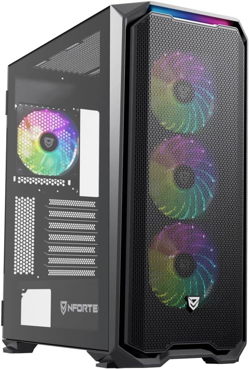 Gaming PC Behuizing - Mid Tower Kast - Krachtige Koeling - 4x ARGB Fans - ATX E-ATX - Zwart