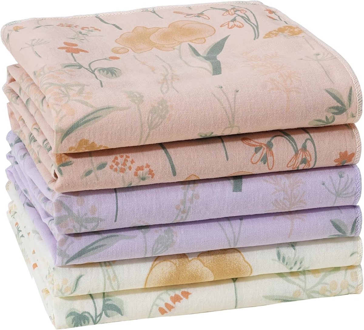 Zachte Katoenen Zakdoeken voor Dames met Kleurrijke Bloemenprint - 6 Stuks