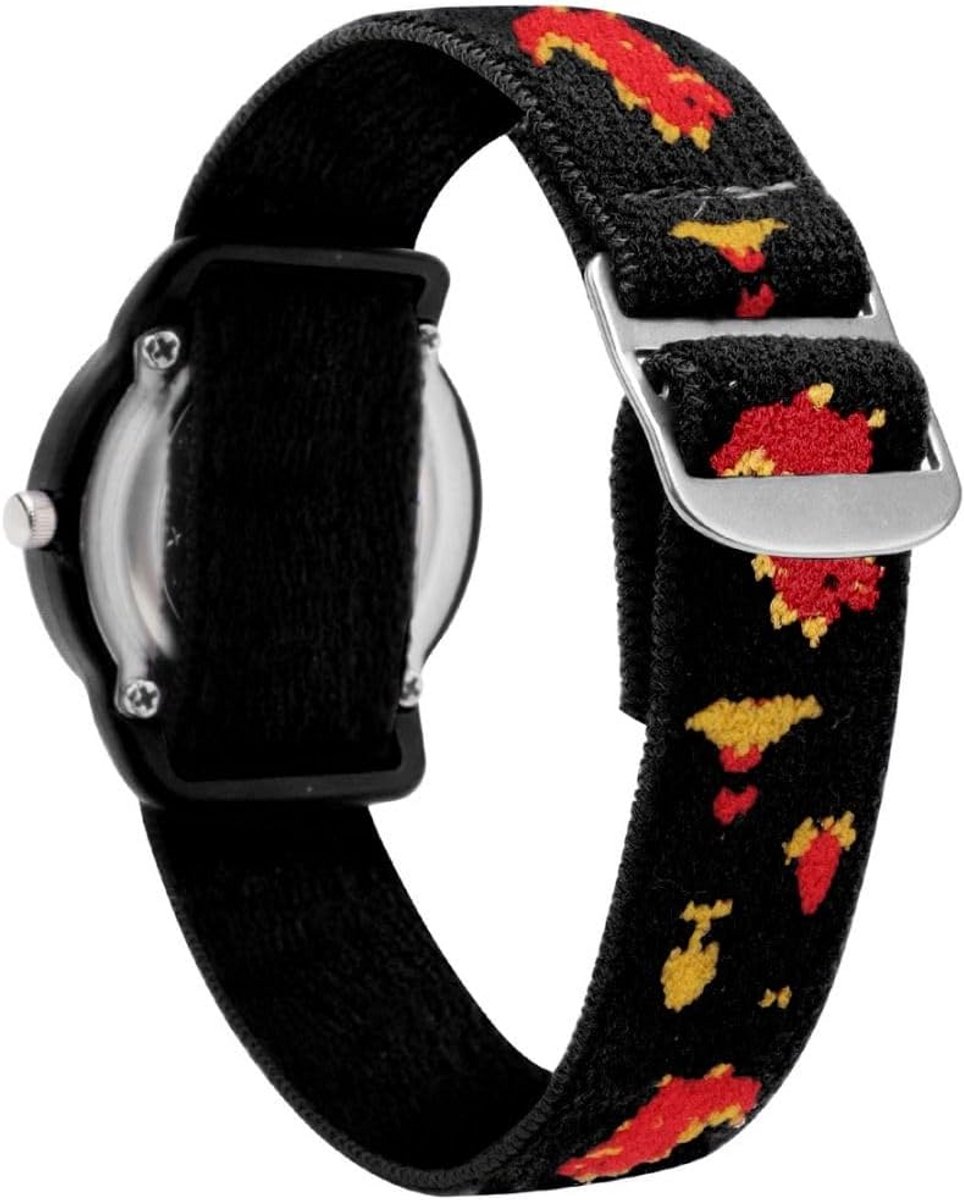 Kinderhorloge Analoog - Kindertijd Leren - Dagelijks Gebruik - Flexibele Stofband - 23.5 x 4.8 cm - Met Printjes
