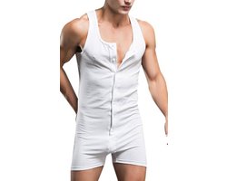 Sexy Heren Bodysuit Eendelig Ondergoed Turnpakje met Knoopsluiting