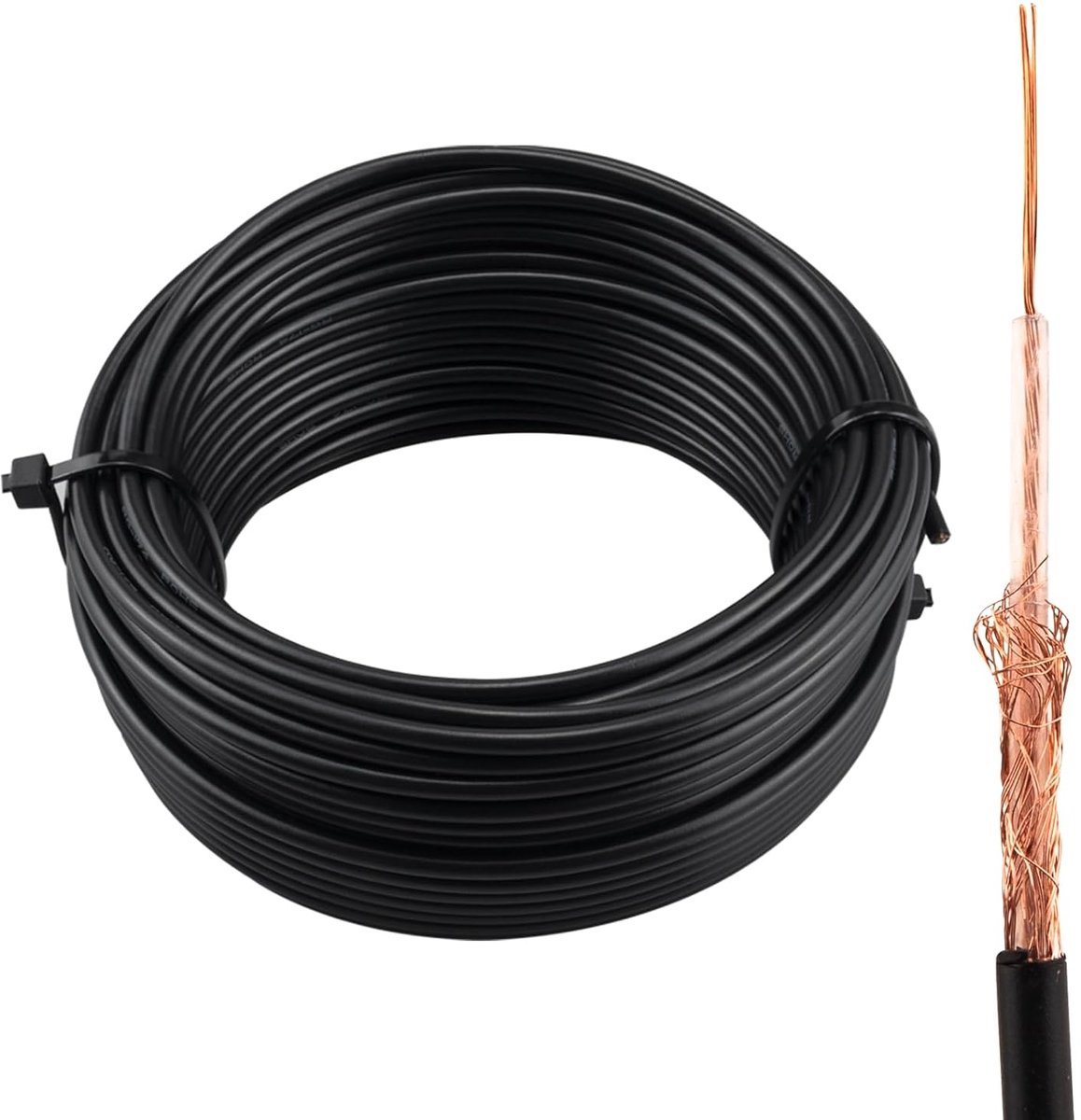 50 Ohm RG174 Coaxkabel 15 Meter - Laag Verlies RF Antennekabel voor Beveiliging en Netwerken
