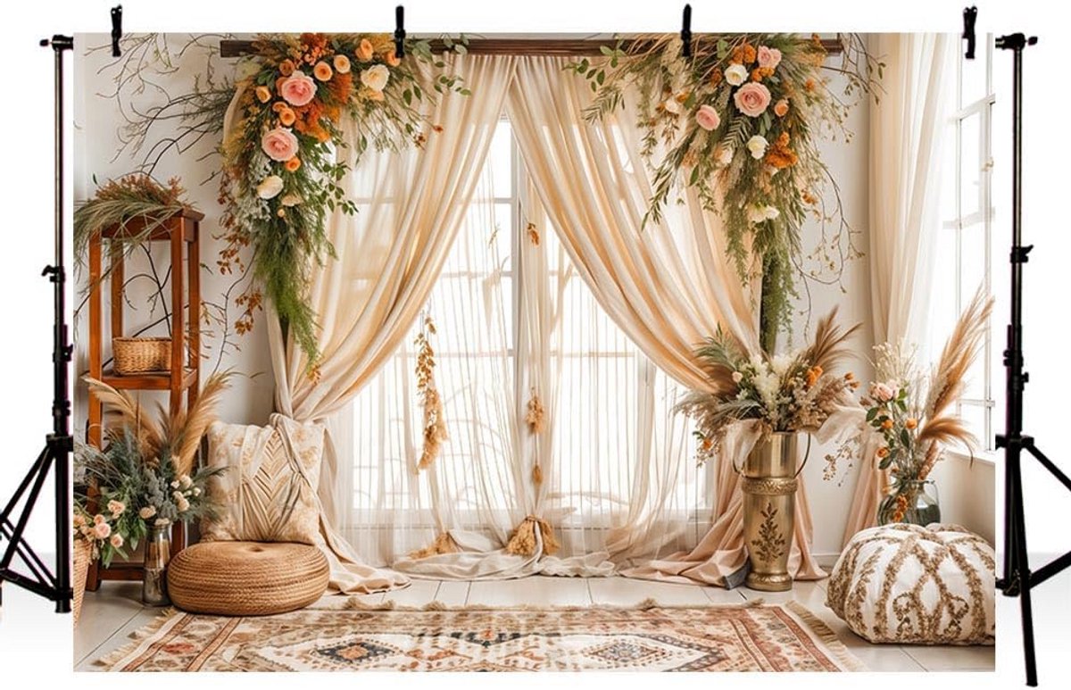 Bohemian Bloem & Pampas Gras Fotografie Achtergrond voor Studio en Feest Decoratie