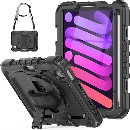 Robuuste iPad Mini 7/6 Hoes met Screenprotector, Handriem, Standaard en Schouderriem (8.3 inch) van Merkloos — afbeelding 5