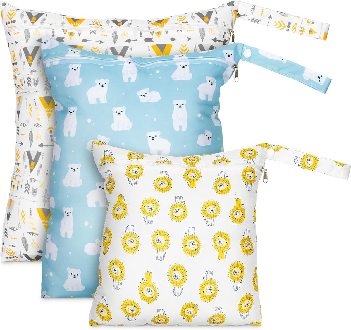 Set van 3 Waterdichte Luiertasjes met Dierenprint - Wasmand voor Luiers, Zwemkleding en Vuile Was