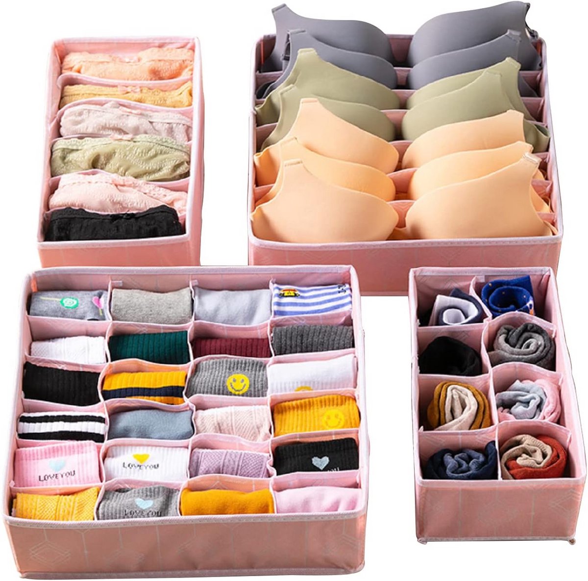 Set van 4 Opvouwbare Lade Verdelers voor Ondergoed, Sokken en Accessoires