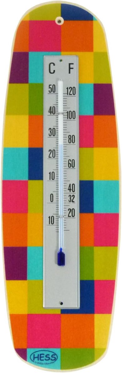 Houten Thermometer - Kleurrijk Patroon - Kinderkamer Inrichting - Gemaakt Van Beukenhout - 26x8cm - Veelkleurig