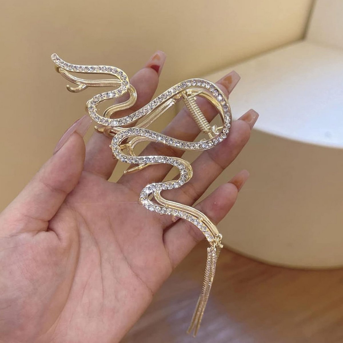 Grote Haarklem met Strikkwastje en Strass Steentjes voor Dik Haar