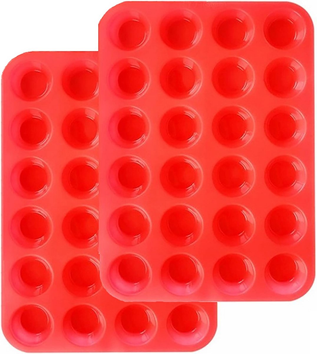 Set van 2 Silicone Mini Muffinbakvormen met 24 Cupcakes, Flexibel en Antiaanbak