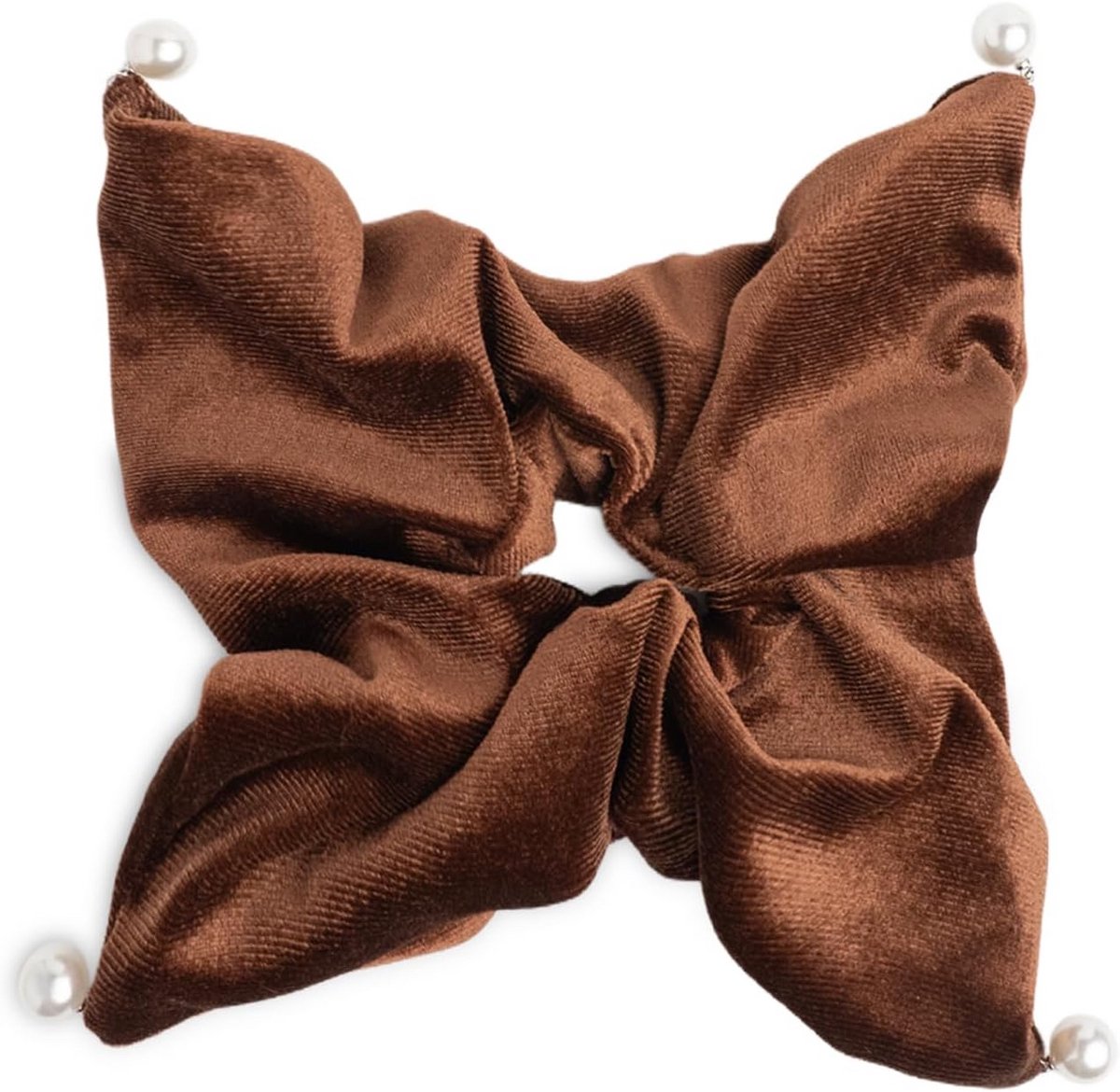 Grote Velvet Scrunchie voor Dik Haar - Zacht Elastiek voor Paardenstaart - Bruin