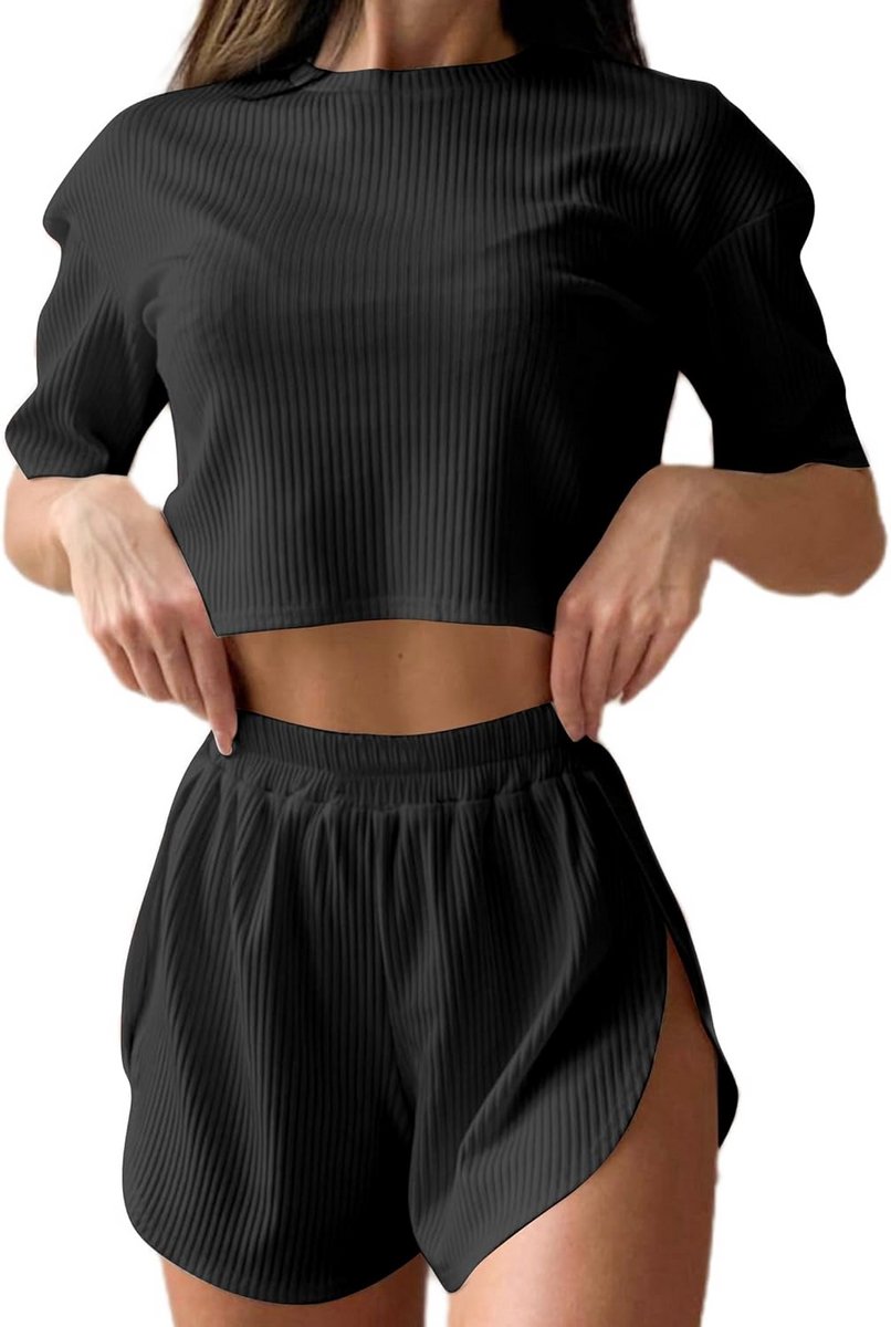 Dames Pyjama Set met T-shirt en Shorts - Gestreept Loungewear Zomer